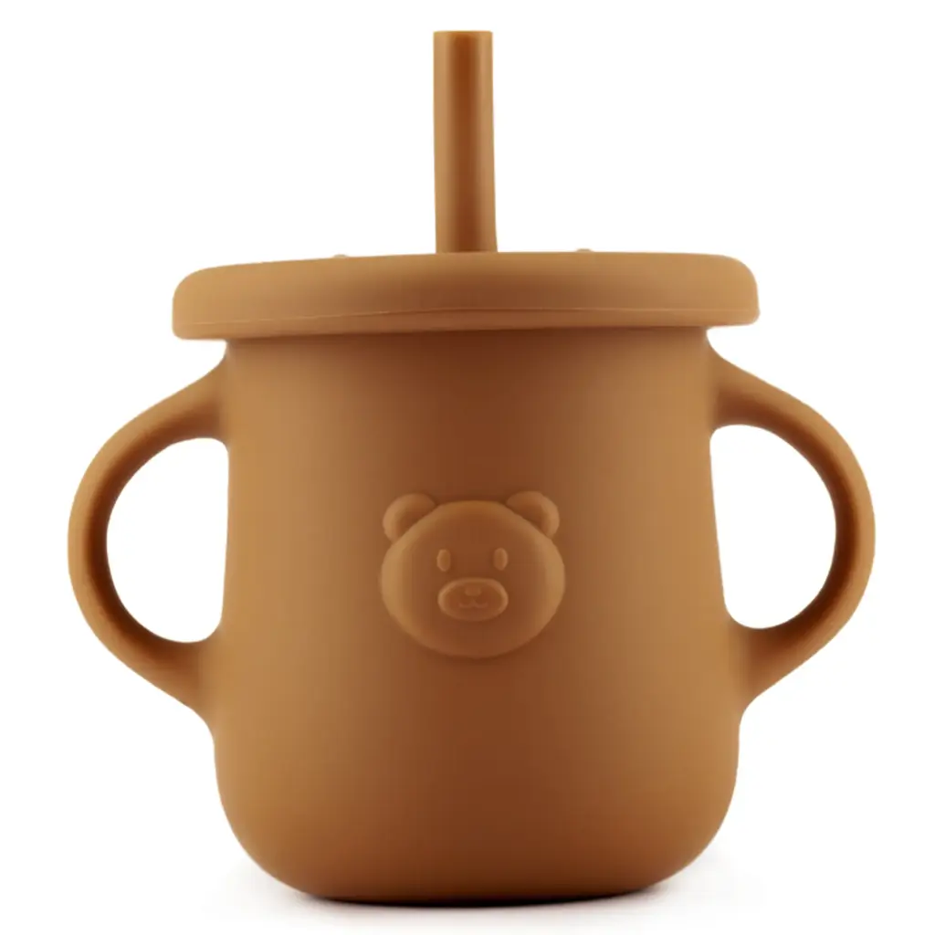 Kidnort Silikonowy kubek ze słomką i uchwytami Retter Brun
