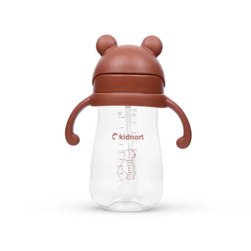 [KID000047] Kidnort Butelka ze słomką 300 ml z kulką grawitacyjną Bringebaer Teddy Brown